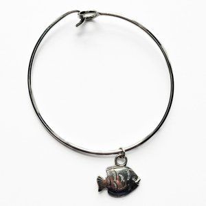 Fish Charm Bangle Bracelet Silver Colored